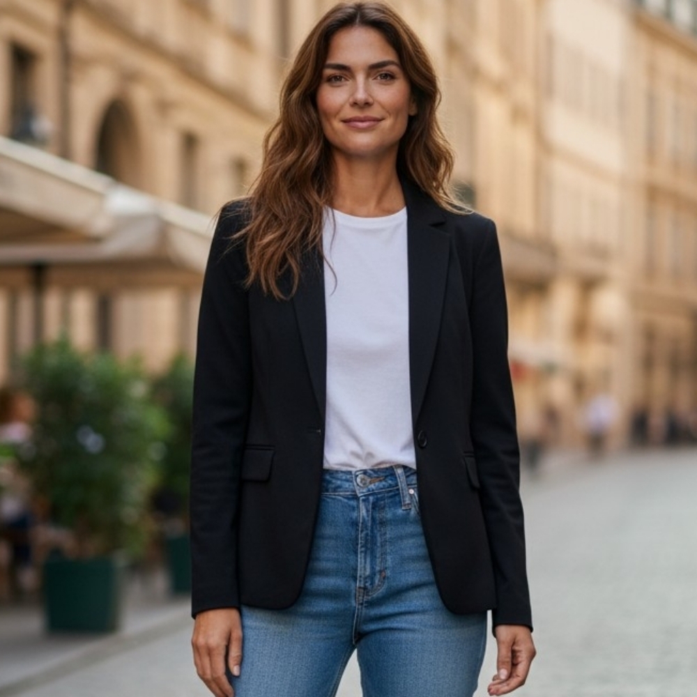 Women's Black Tailored Single-Button Blazer.       B34